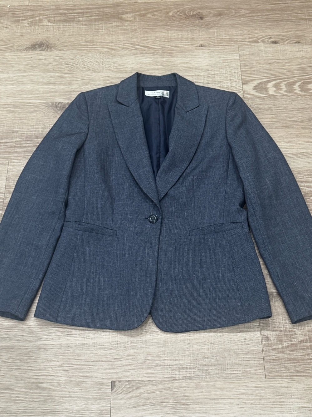 TAHARI Arthur S. Levine Blazer Size 10 Heathered Blue Textured One Button